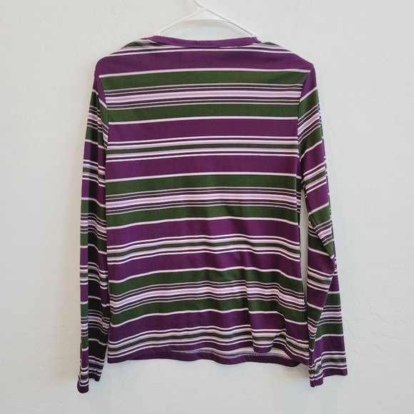 Faded Glory Purple & Green Striped Long Sleeves Pullover Top Women's Size Large - Picture 3 of 10